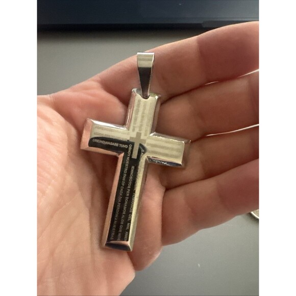 Stainless Steel Cross Pendant Scripture Silver Plated 24 Inch Chain Religious - Picture 4 of 6